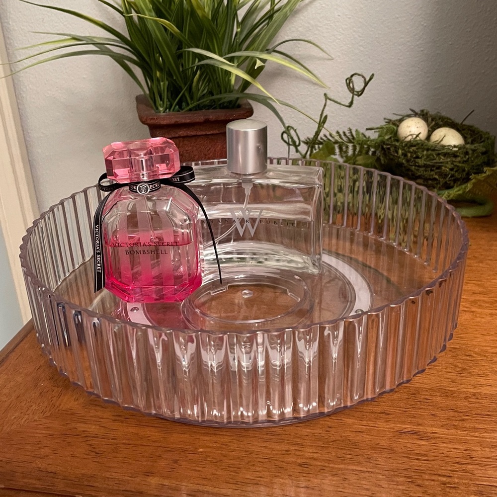 NWT Round Rotating Storage Organization Tray Lazy Susan Acrylic Glass Look